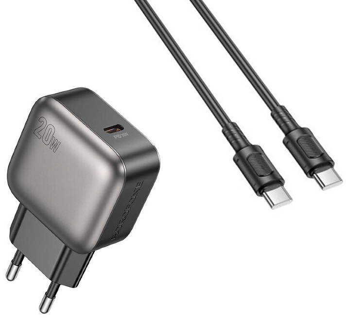 Сетевое зарядное устройство BOROFONE BAS53A Absolute single-port PD20W charger set C to C EU Black (6941991116193) - Фото 1