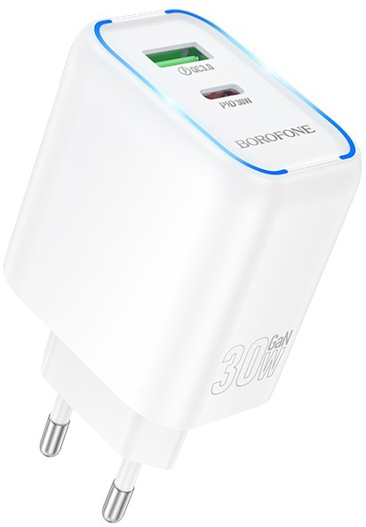 Сетевое зарядное устройство BOROFONE BA89A Destello PD30W+QC3.0 charger (EU) White (6941991119361) - Фото 1