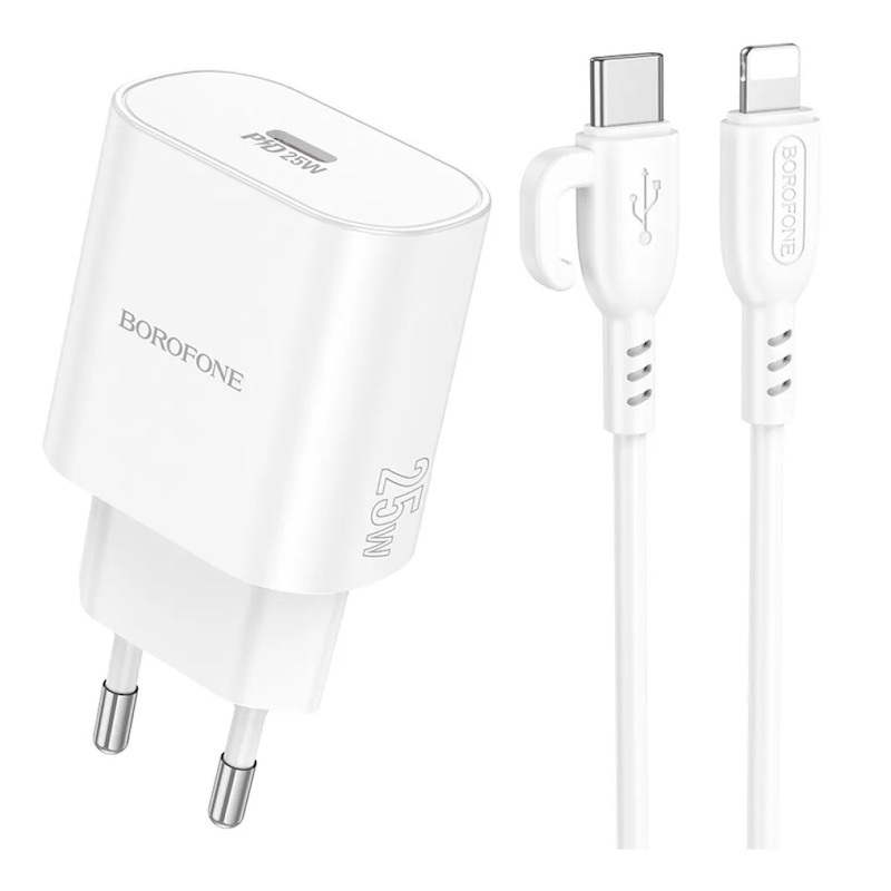 Сетевое зарядное устройство BOROFONE BA82A Platinum single port PD25W charger set C to iP EU White (6941991112263) - Фото 1