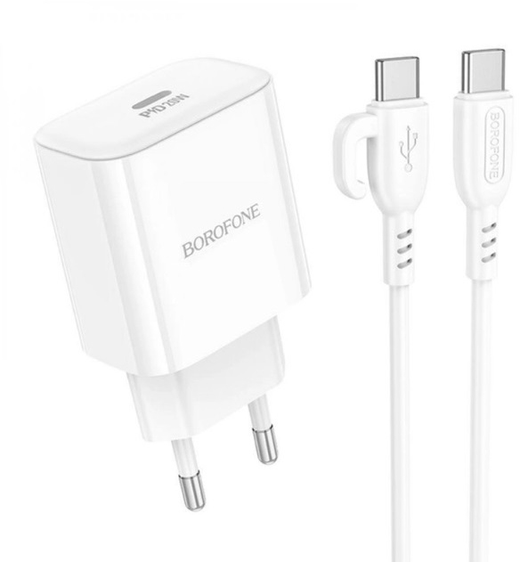 Сетевое зарядное устройство BOROFONE BA81A single port PD20W charger set Type-C to Type-C EU White (6941991108204) - Фото 1