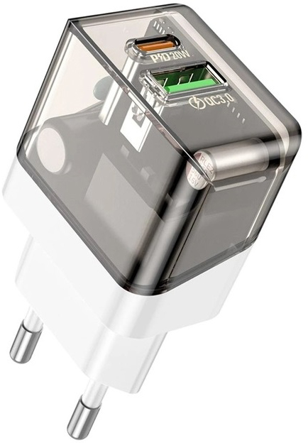 Сетевое зарядное устройство BOROFONE BA80A Scenery PD20W+QC3.0 charger EU Transparent Black (6941991105159) - Фото 1
