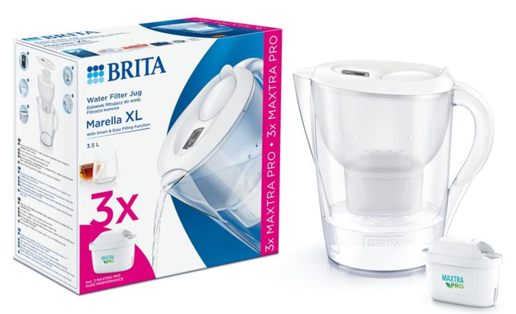 Фильтр-кувшин Brita Marella XL MXpro White + 3 картриджа - Фото 1