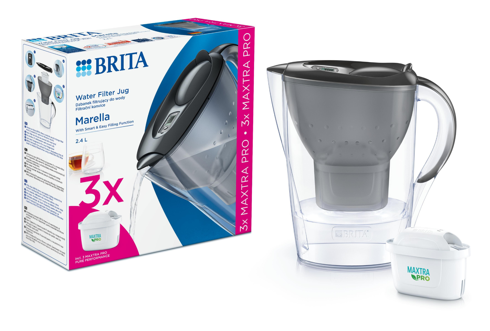 Фильтр-кувшин Brita Marella MXpro Graphite + 3 картриджа - Фото 1