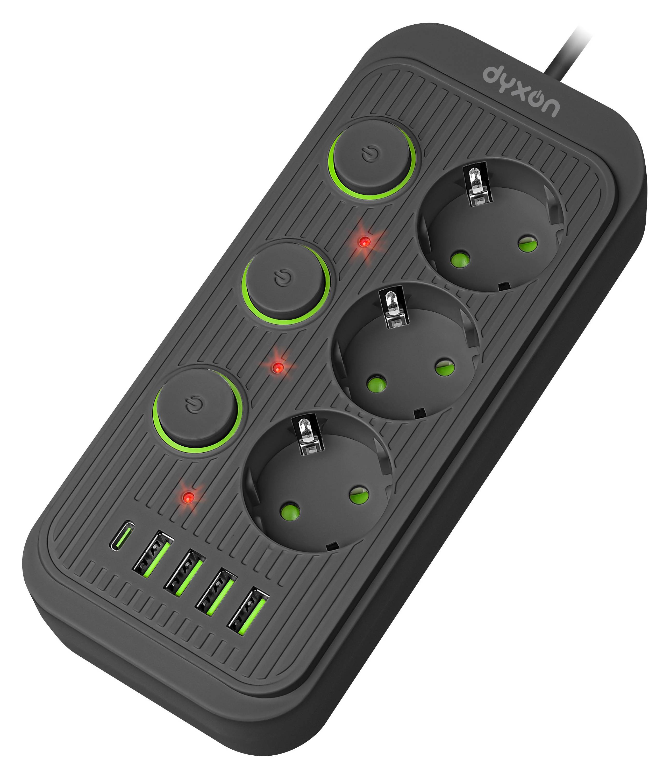 Сетевой фильтр Dyxon 3+4 USB-A+USB-C (PD)+3 Power switch 2m Black (DXN-MFP-34PD2MB) - Фото 1