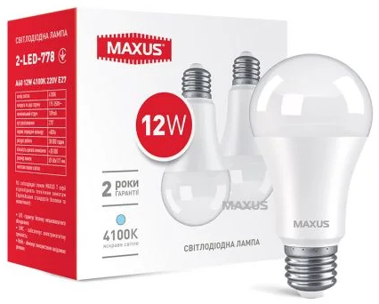 Лампочка светодиодная Maxus A60 12W 4100K 220V E27 (2-LED-778) 2 шт. - Фото 1