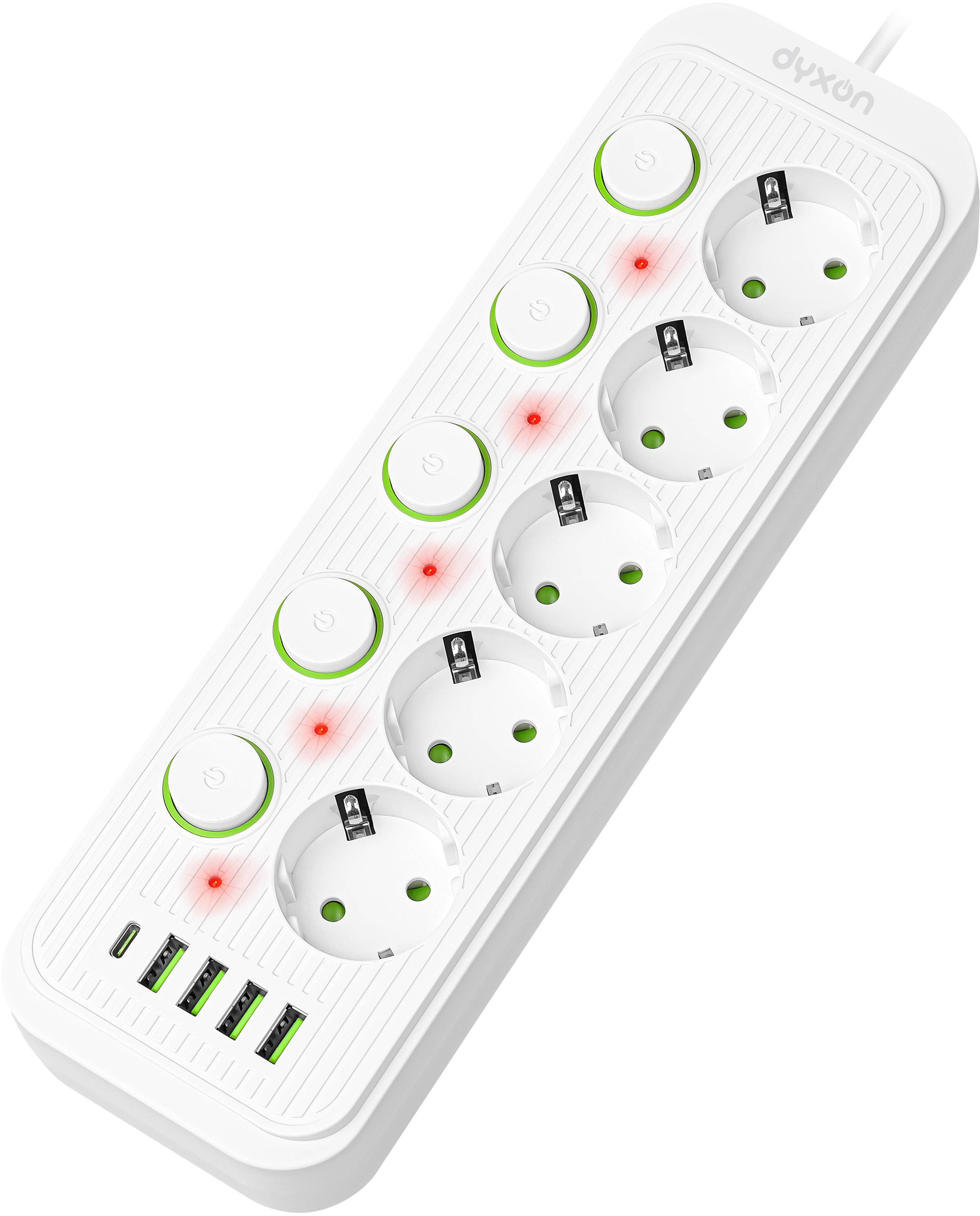 Сетевой фильтр Dyxon 5+4 USB-A+USB-C (PD)+5 Power switch 2m White (DXN-MFP-54PD2MW) - Фото 1