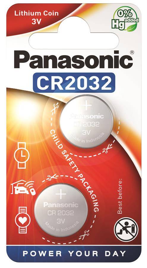 Батарейка тип CR2032 Panasonic CR 2032 BLI 2 LITHIUM (CR-2032EL/2B) - Фото 1