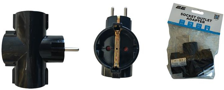 Разветвитель 220В 2E 3xType F 16A Black (2E-AD0103BK) - Фото 1