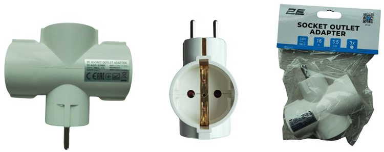 Разветвитель 220В 2E 3xType F 16A White (2E-AD0103WH) - Фото 1