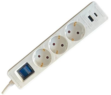 Сетевой фильтр 2E 3xType F 3x1.5мм кв 16A 1xUSB-A 1xUSB-C 3м White (2E-SP315M3USBWH) - Фото 1