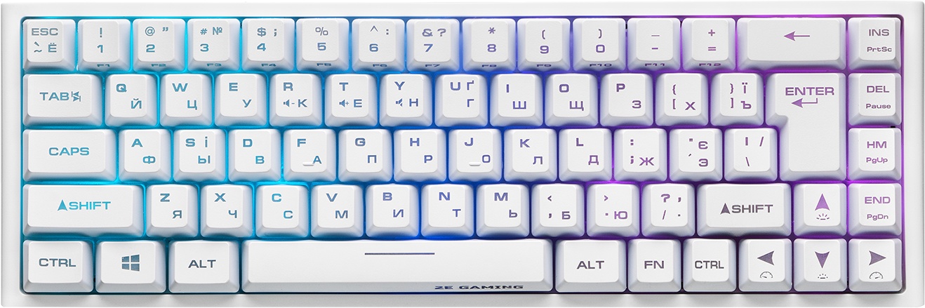 Клавиатура беспроводная игровая 2E KG360 RGB 68key WL White Ukr (2E-KG360UWT) - Фото 1