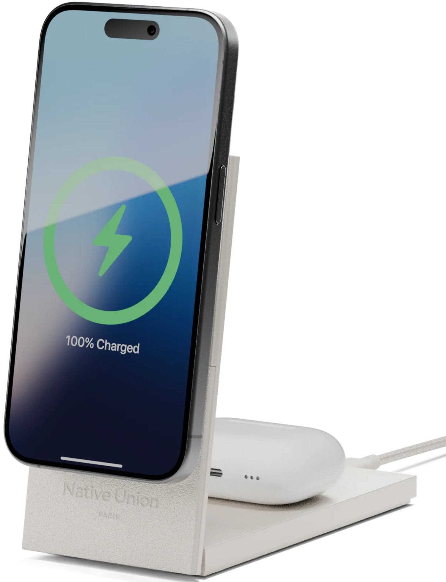 Беспроводное зарядное устройство Native Union Rise 2-in-1 Qi2 Wireless Charger Sandstone (RS-2IN1-SAN) - Фото 1
