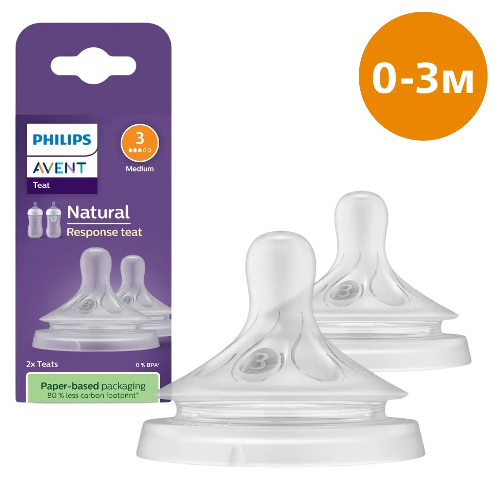 Малый поток соска детская силиконовая Philips Avent Natural Природный поток, 1 мес+., 2 шт. (SCY963/02) - Фото 1