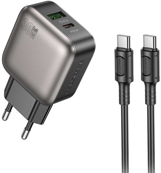 Сетевое зарядное устройство BOROFONE BAS55A Absolute PD30W+QC3.0 charger set C to iP EU Black (6941991116247) - Фото 1