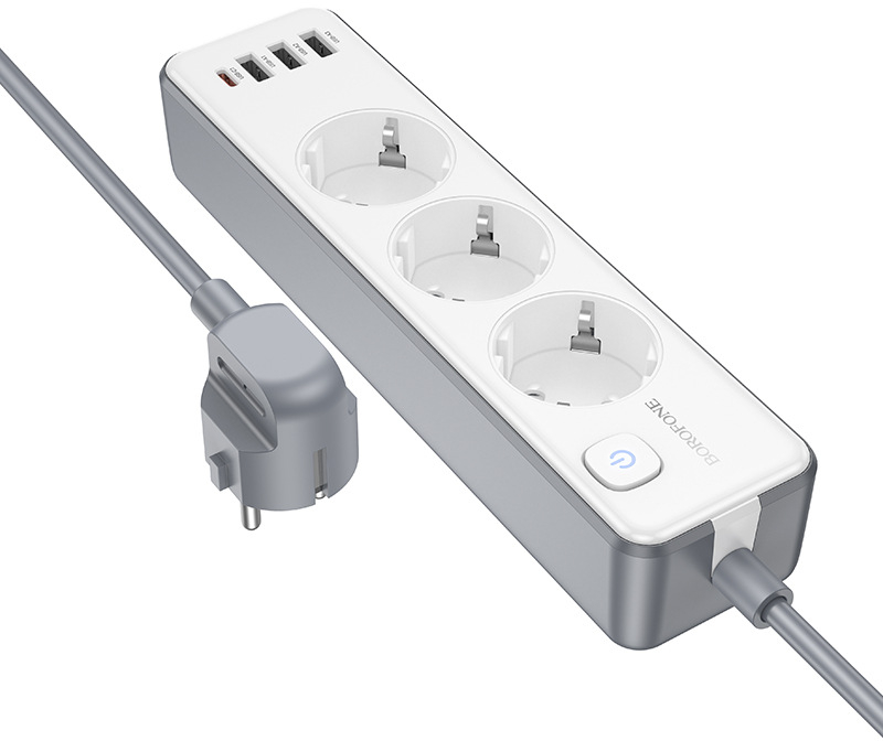 Мережевий фільтр BOROFONE BAC9 Power 3-position socket 3м White (6941991116667) - Фото 1