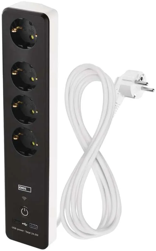 Мережевий фільтр EMOS Розумний P1422SM 2 м 4 гнізда, ПВХ, USB-A,USB-C, Wi-Fi 1,5 мм2 - Фото 1