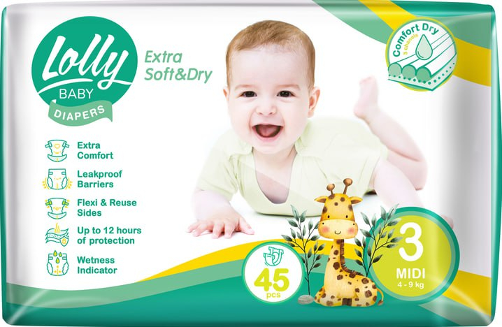 Одноразові підгузки Lolly Soft Розмір 3 (4-9 кг.), 45 шт. (4820174981259)