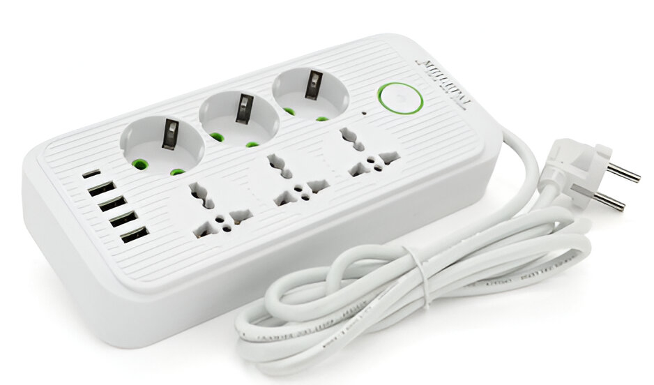 Сетевой фильтр Voltronic F07U 6р (3 EU+3 Universal)+4 USB+1PD 2m (31670) - Фото 1