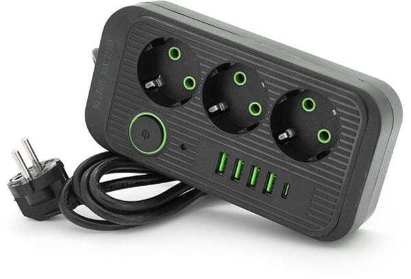 Сетевой фильтр Voltronic F09U 3р EU+4 USB+1PD 2m (31671) - Фото 1