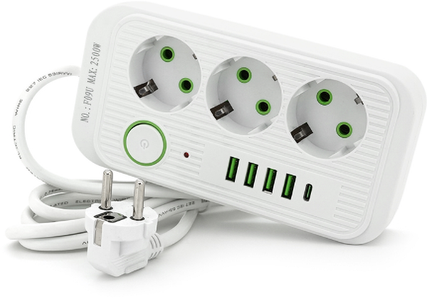 Сетевой фильтр Voltronic F09U 3р EU+4 USB+1PD 2m (31672) - Фото 1