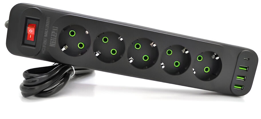 Сетевой фильтр Voltronic F25U 5р EU+3 USB+PD 2m (31694) - Фото 1