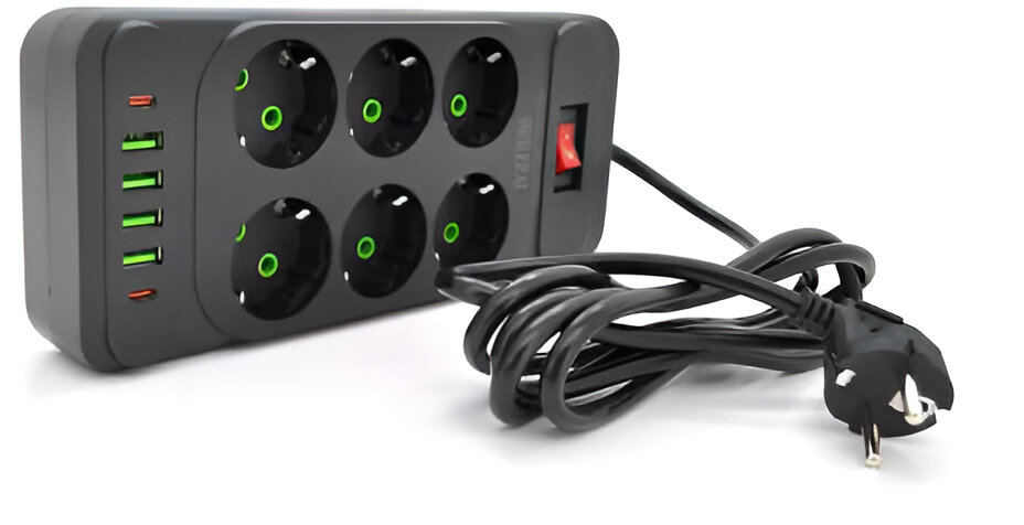 Сетевой фильтр Voltronic F33U 6р EU+4 USB+2 PD 2m (31697) - Фото 1