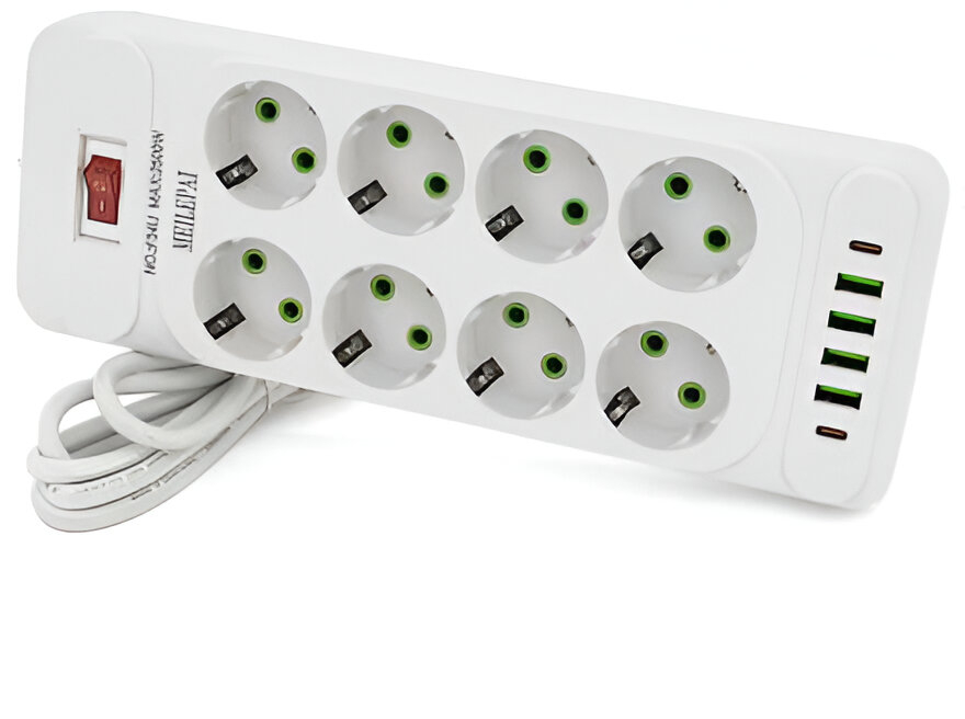 Сетевой фильтр Voltronic F34U 8р EU+4 USB+2 PD 2m (31704) - Фото 1