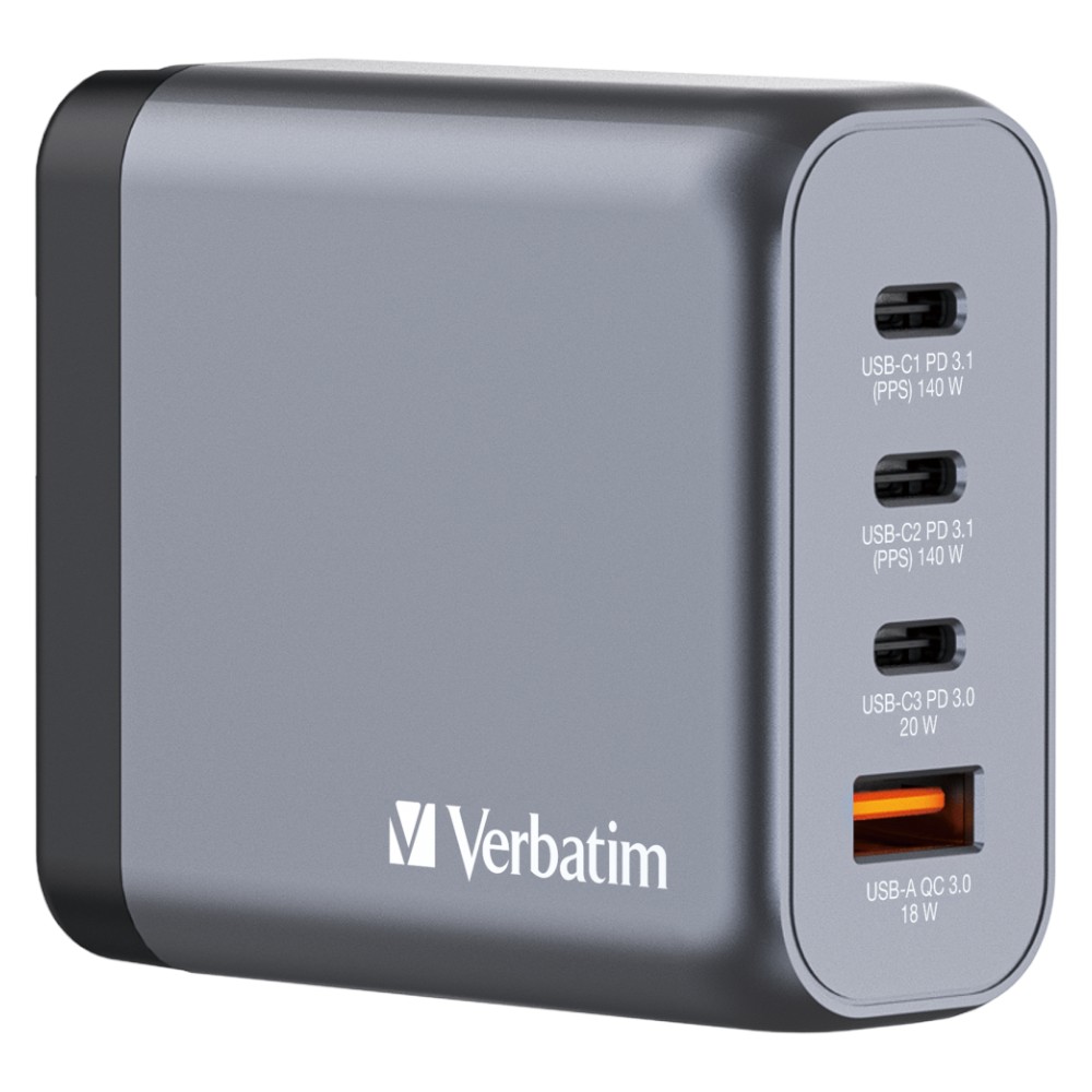 Сетевое зарядное устройство Verbatim GaN 140 Вт 2xUSB-C-140 Вт,USB-C 20 Вт /USB-A -3.0 (32203) - Фото 1