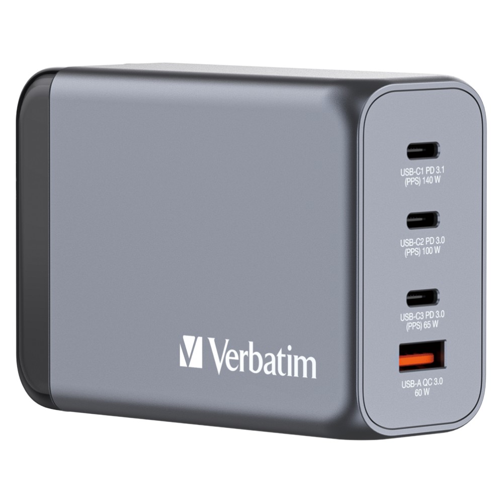 Сетевое зарядное устройство Verbatim GaN 240 Вт USB-C-140 Вт,USB-C-100 Вт,USB-C-65 Вт /USB-A -3.0 (32205) - Фото 1