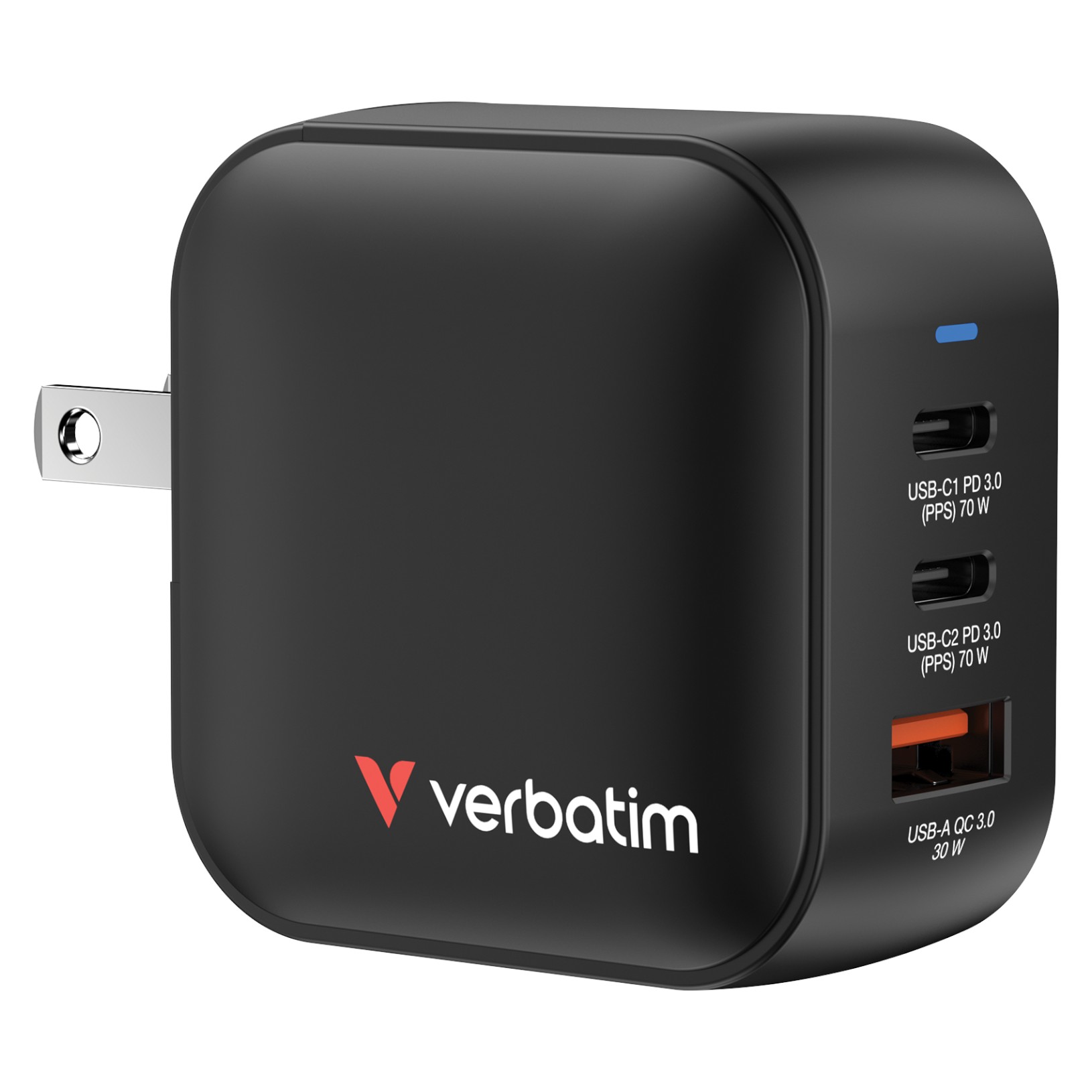 Сетевое зарядное устройство Verbatim Mini GaN 70 Вт 2xUSB-C/1xUSB-A (32229) - Фото 1