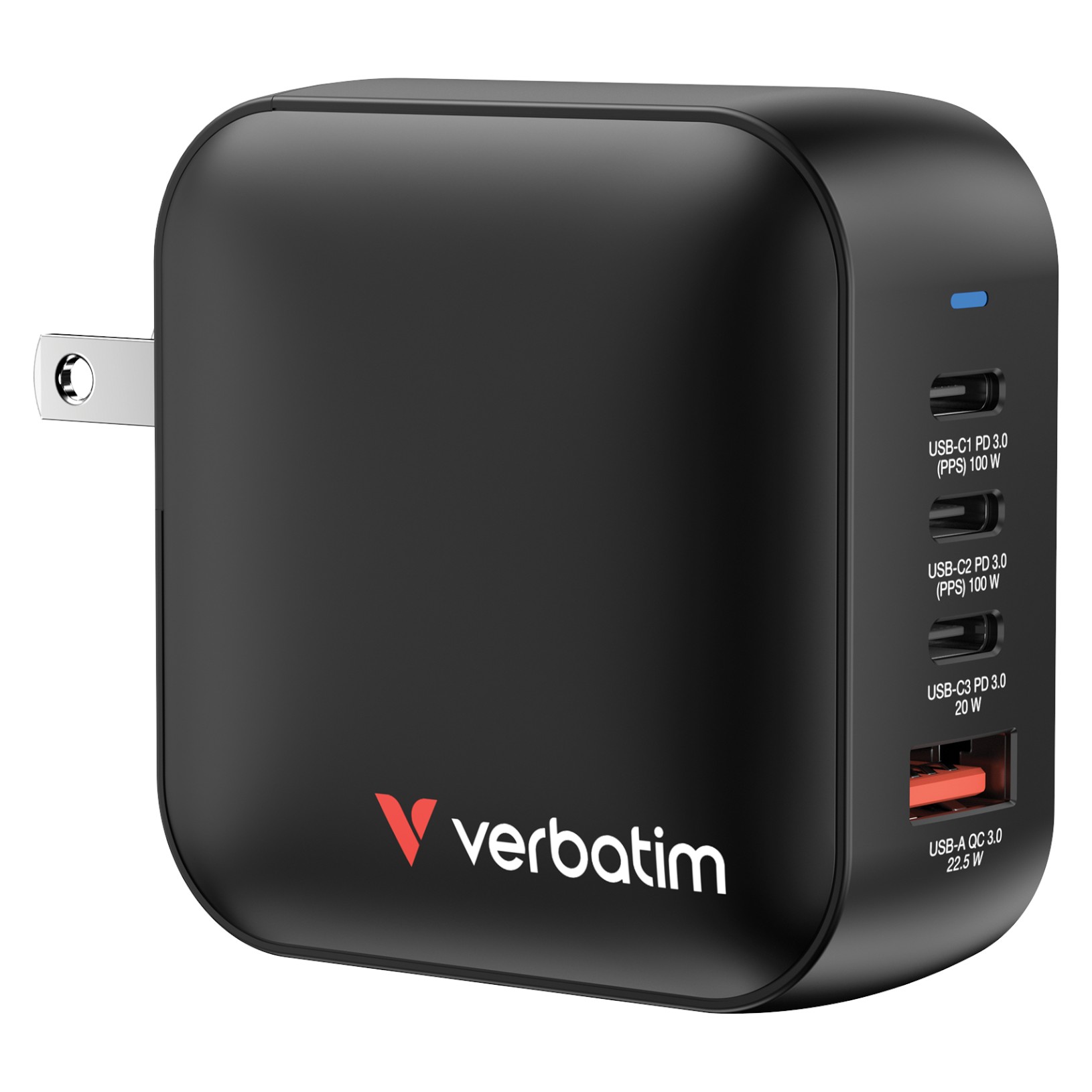 Сетевое зарядное устройство Verbatim Mini GaN 100 Вт 3xUSB-C/1xUSB-A (32231) - Фото 1