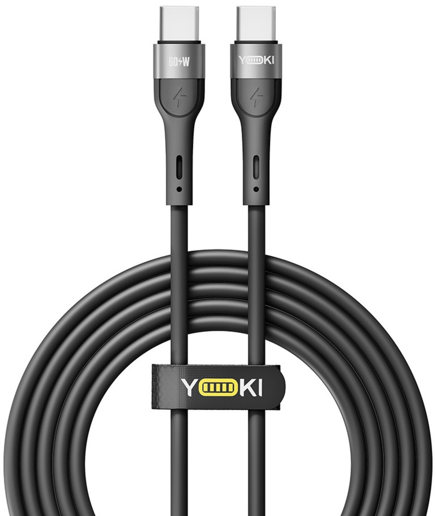 Кабель синхронизации данных YOKI EXTRA Type-C to Type-C 60W 2m Black (YK-EX11) - Фото 1