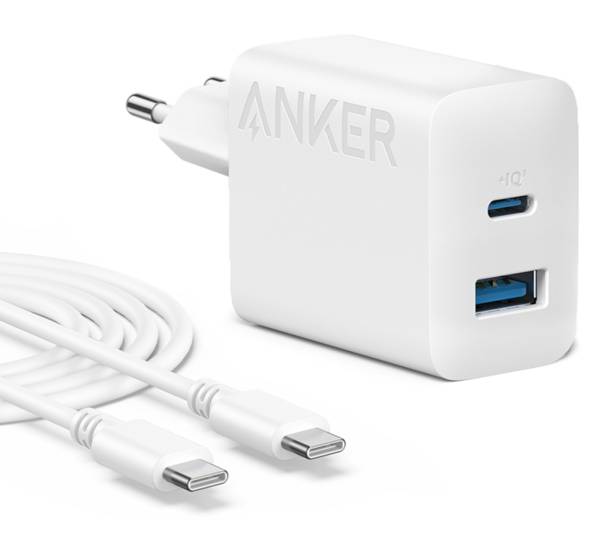 Сетевое зарядное устройство Anker PowerPort 312 - 20W USB-C & USB-A + USB-C cable White (B2348G21) - Фото 1