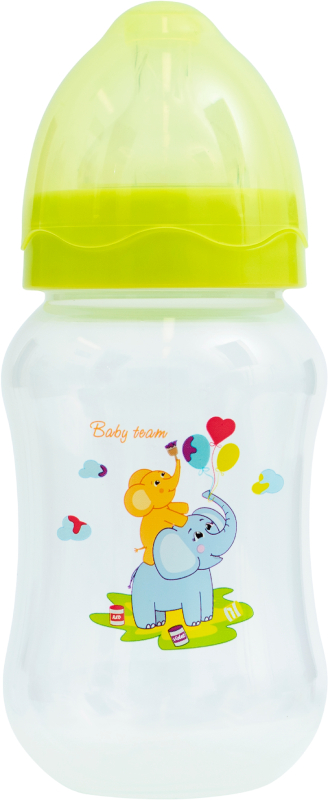 Бутылочка для кормления Baby Team с широким горлом и силиконовой соской, 250 мл (1002_зеленый) - Фото 1