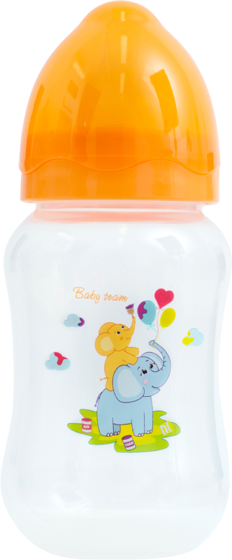 Бутылочка для кормления Baby Team с широким горлом и силиконовой соской, 250 мл (1002_оранжевый) - Фото 1