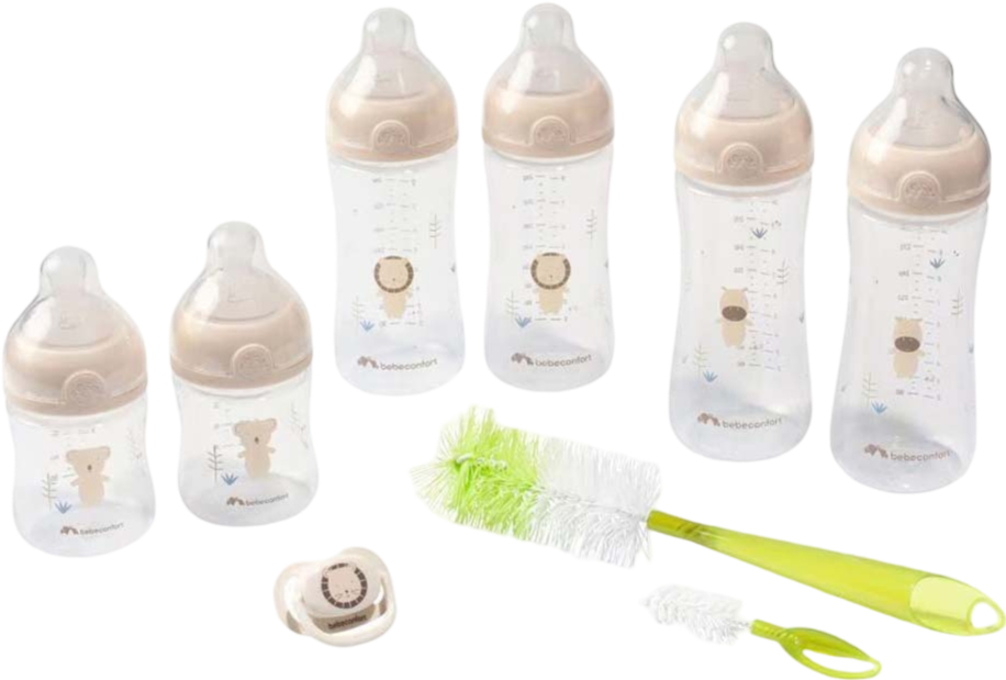 Бутылочка для кормления Bebe Confort PHYSIO AIR Soft Sand 150ml 2шт./270ml 2шт./360ml 2шт. с пустышкой и щеточкой - Фото 1