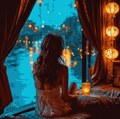 Картина по номерам Santi Мечтательная девушка 40х40 см LED подсветка (955102) - Фото 1