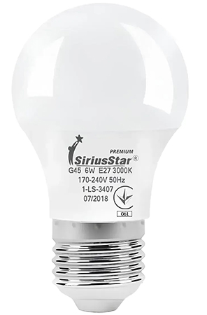 Лампочка светодиодная SiriusStar 3407 G45 6W-3000K-E27 - Фото 1