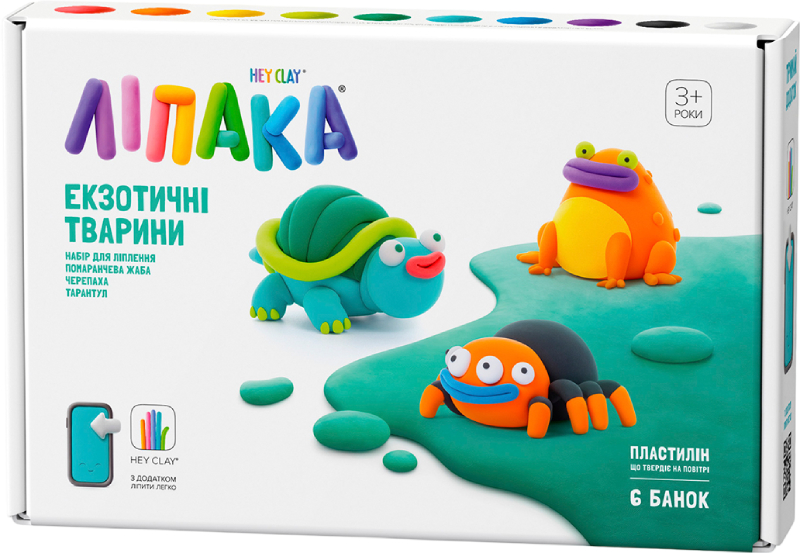 Масса для лепки Ліпака Экзотические животные: Тарантул, Черепаха, Оранжевая лягушка (60050-UA01) - Фото 1