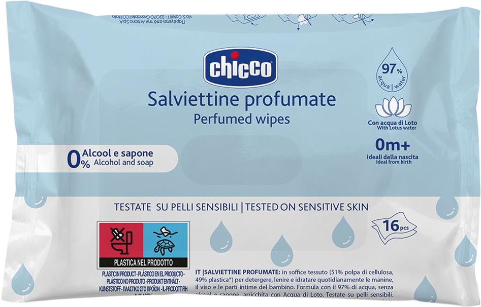 Вологі серветки для немовлят Chicco 16 шт. (12050.20) - Фото 1