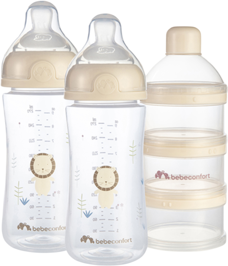 Бутылочка для кормления Bebe Confort набор PHYSIO AIR 270 ML 2 шт. с диспенсером Sand - Фото 1