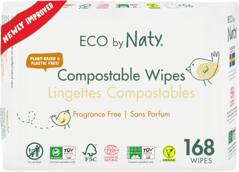 Влажные салфетки для грудничков Eco By Naty без запаха, 168 шт. (3*56 шт.) (7330933245050) - Фото 1