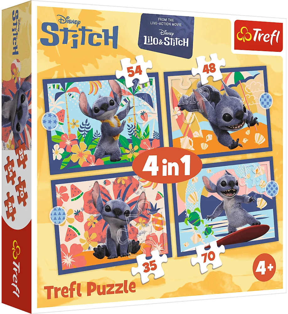 Пазли (3-4 роки) Trefl 4в1 Disney Stitch The Movie Відпустка на Гаваях (5900511346664) - Фото 1