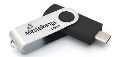 Флеш USB MediaRange USB Type-C 3.2 Gen 1 Flash Drive 128GB, Swivel Housing, Silver/Black (MR1954) - Фото 1