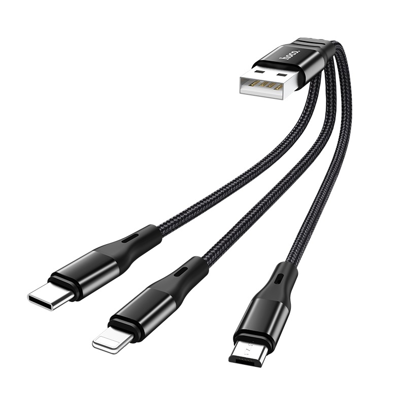 Кабель синхронизации данных HOCO X47 USB to iP+Type-C+Micro 2.4A, 0.25m Black (6931474727398) - Фото 1