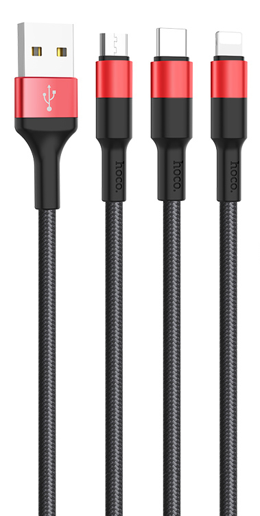 Кабель синхронизации данных HOCO X26 USB to Type-C 2A, 18W 1m Black+Red (6957531080251) - Фото 1