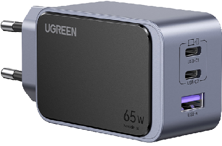 Мережевий зарядний пристрій UGREEN X553 Nexode S USB-A+2xUSB-C 65W GaN Tech Fast Charger Space Gray (35042) - Фото 1