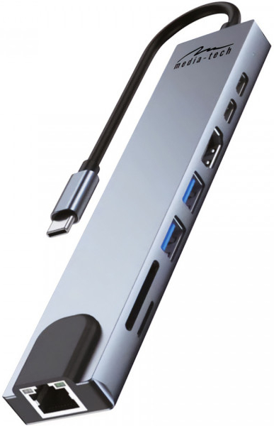 Хаб USB Media-Tech USB3.1 Type-C - HDMI 4K/2xUSB-A/2xUSB-C/RJ45/SD/TF/PD 100W 8 in 1 (MT5046) - Фото 1