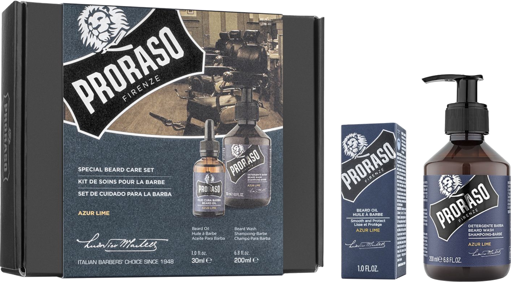 Подарунковий набір для догляду за обличчям Proraso Duo Pack Oil+Shampoo Azur Lime (8004395007462) - Фото 1