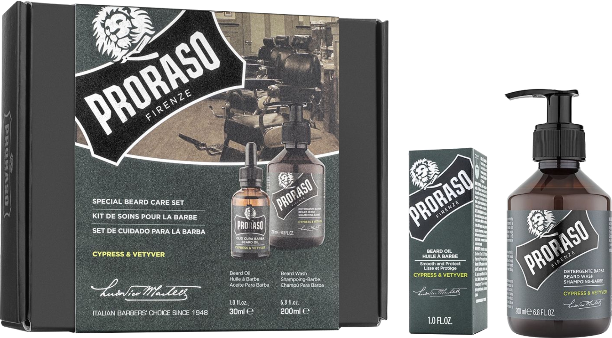 Подарунковий набір для догляду за обличчям Proraso Duo Pack Oil+Shampoo Cypress&Vetyver (8004395007479) - Фото 1